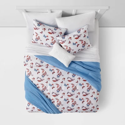 Butterfly Print Microfiber Decorative Bed Set With Throw Blue/Red/White - Room Essentials⢠- Image 2
