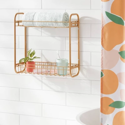 On The Wall 2 Tier Shelving Rack Metallic Gold - Room Essentialsā¢