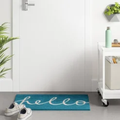 1'6"x2'6" Blue Hello Cursive Doormat - Room Essentialsā¢