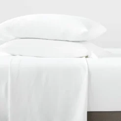Queen Garment Washed Microfiber Solid Sheet Set White - Room Essentials™