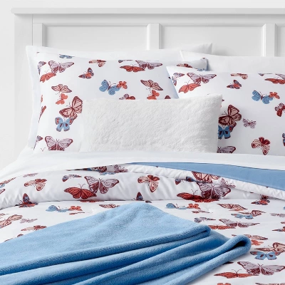Butterfly Print Microfiber Decorative Bed Set With Throw Blue/Red/White - Room Essentials⢠- Image 7