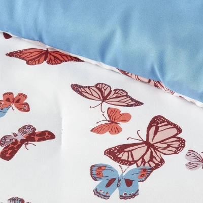 Butterfly Print Microfiber Decorative Bed Set With Throw Blue/Red/White - Room Essentials⢠- Image 3
